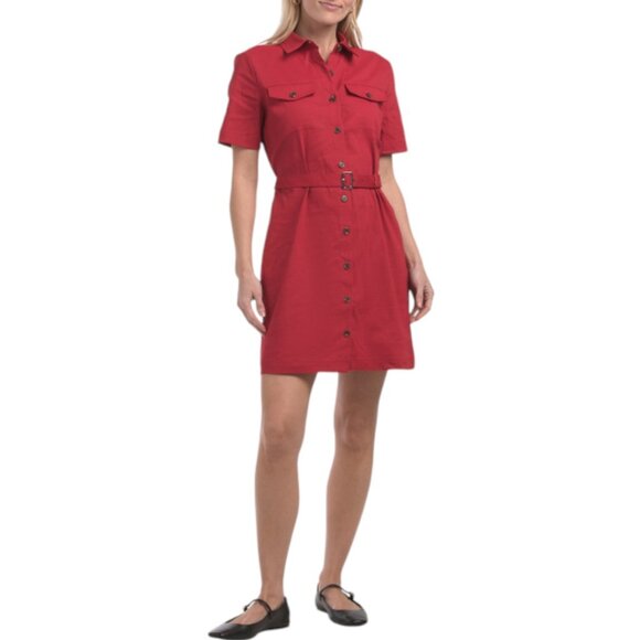 THEORY Cherry Linen Blend Short Sleeve Military Pocket Mini Dress NWT - Picture 1 of 2